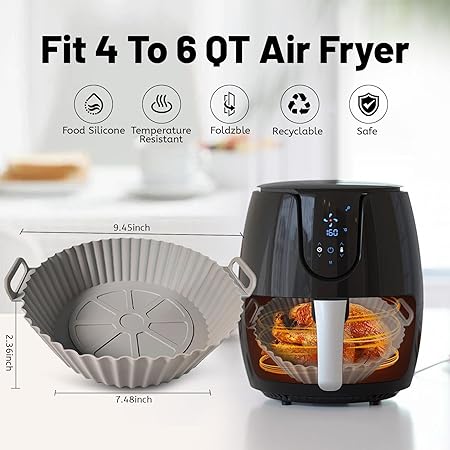 Air Fryer Silicone Liners, Silicone Air Fryer Liners Reusable 
 Air Fryer Oven Microwave Accessories, Better than Disposable Paper Liner (Gray&Black,) Air Fryer Liners