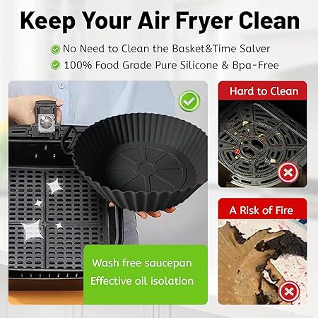 Air Fryer Silicone Liners, Silicone Air Fryer Liners Reusable 
 Air Fryer Oven Microwave Accessories, Better than Disposable Paper Liner (Gray&Black,) Air Fryer Liners