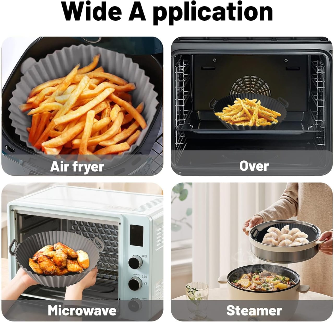 Air Fryer Silicone Liners, Silicone Air Fryer Liners Reusable 
 Air Fryer Oven Microwave Accessories, Better than Disposable Paper Liner (Gray&Black,) Air Fryer Liners