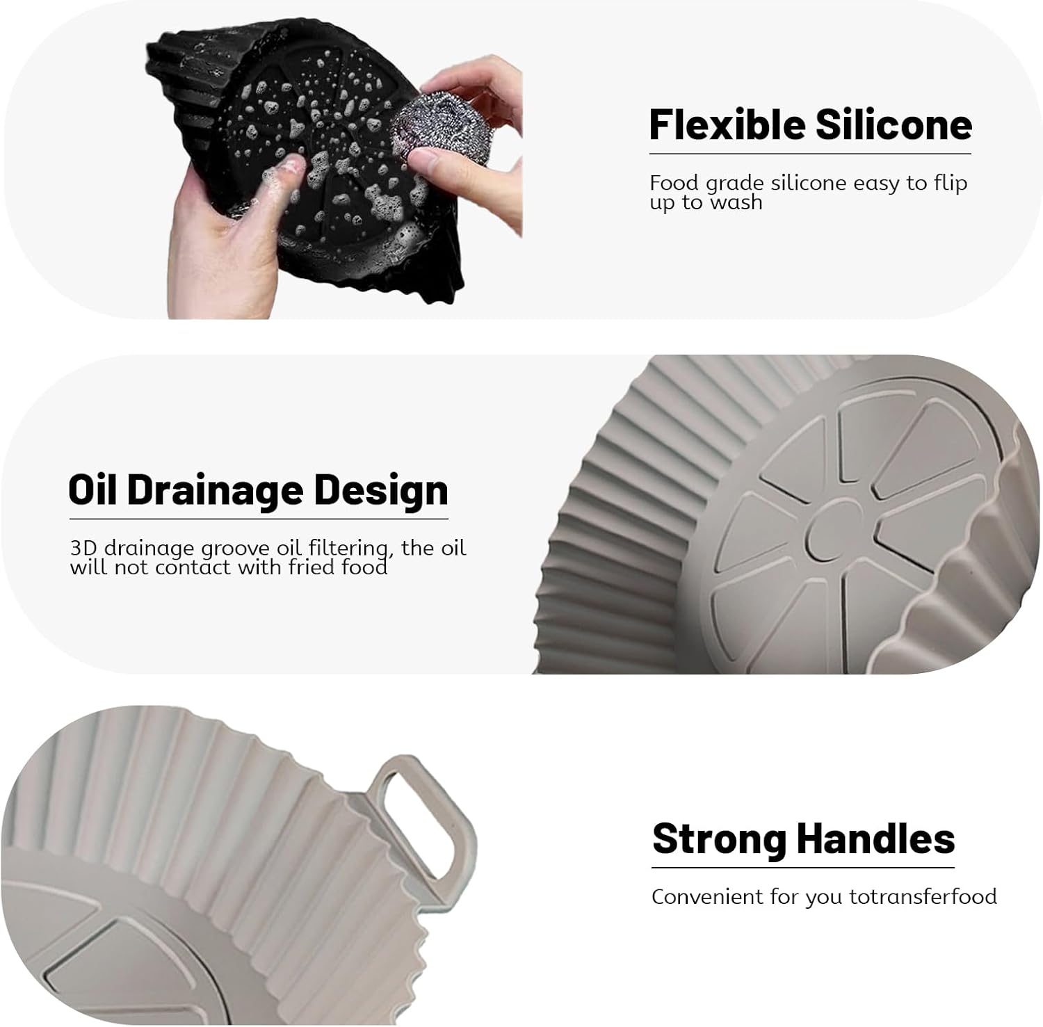 Air Fryer Silicone Liners, Silicone Air Fryer Liners Reusable 
 Air Fryer Oven Microwave Accessories, Better than Disposable Paper Liner (Gray&Black,) Air Fryer Liners