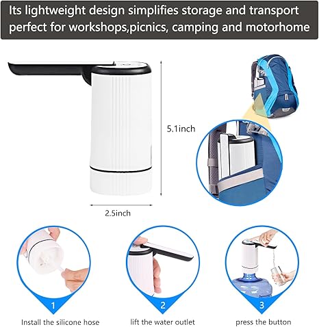 Multifunctional Water Dispenser - with 3 Main Working Modes, USB Rechargeable Battery, Foldable Design, Ideal for Home, Office, Camping, Travel