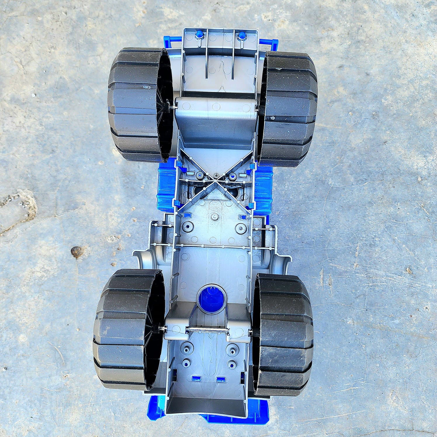 White and blue construction monster dump truck, kids toy cars, beach, indoor & outdoor toy cars