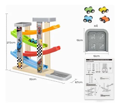 Wooden montessori 4 car speeding, racing rack, assembling racing learning toy, educational toy,