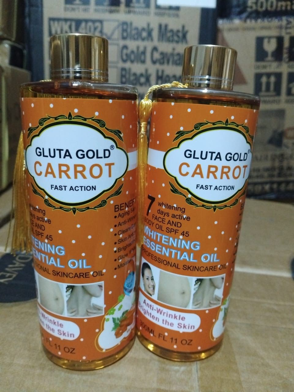 GLUTA GOLD CARROT FAST ACTION 7 DAYS WHITENING ACTIVE FACE & BODY OIL SPFF 45 WHITENING ESSENTIAL OIL ANTI-WRINKLE BRIGHTEN THE SKIN-500ML