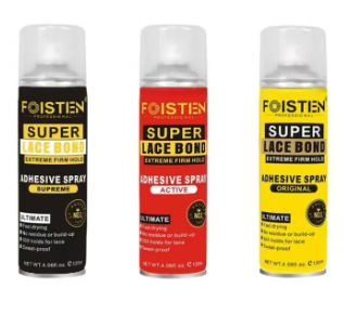 Foisten Super Lace Bond Lace Melting Spray Wig Glue Special Hair Glue Spray Lace Glue Spray Active Adhesive Spray, Original Adhesive Spray, or Supreme Adhesive Spray.  Say goodbye to wig worries