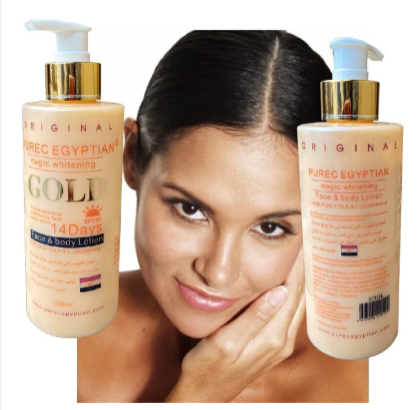 14 Days Whitening Pure Egyptian Gold Body Lotion Organic Pure Egyptian Pure Egyptian Magic Whitening Gold Lotion for both face and body use whitening effect within 14 days with SPF 20 for sun protect