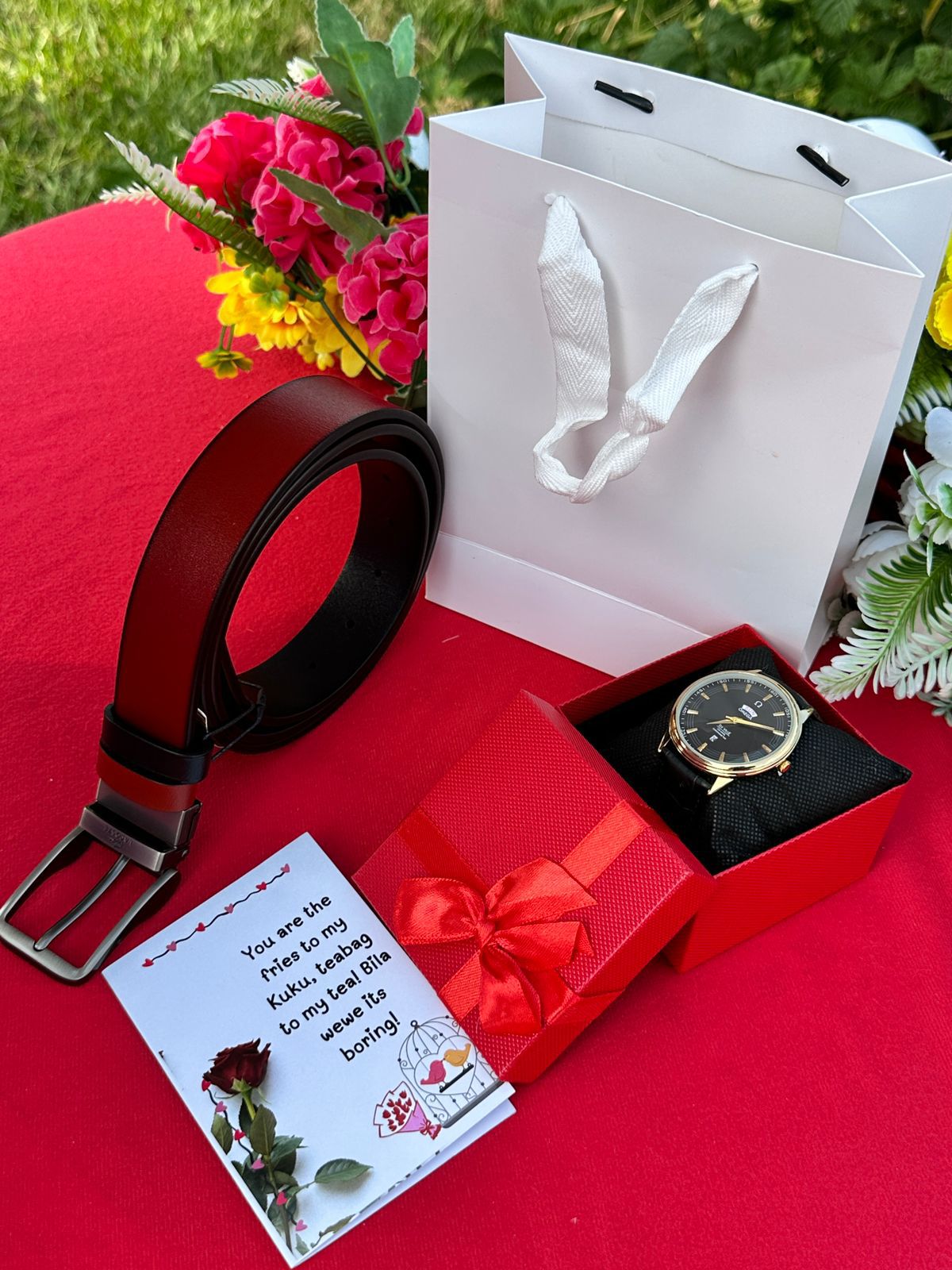 Fashion Men Watch Valentine Gift Men Belt Watch Quartz WatchGraduated Belt Husband Men's Gift Box Set Business Style