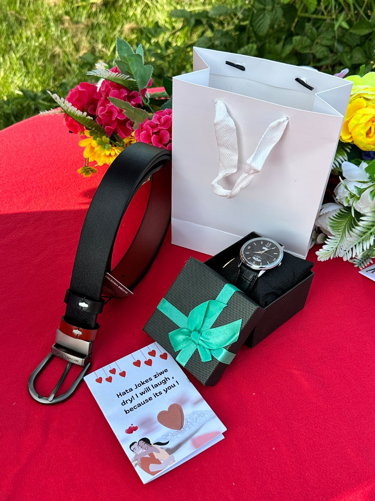 Fashion Men Watch Valentine Gift Men Belt Watch Quartz WatchGraduated Belt Husband Men's Gift Box Set Business Style