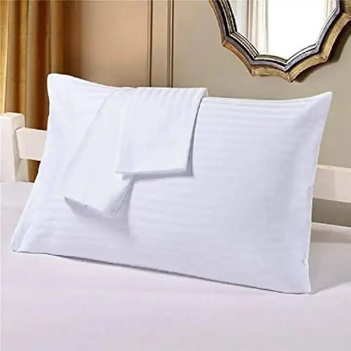 A pair of White Cotton stripped Pillow Cases 2pcs of Pillow Covers