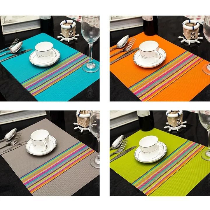6 pcs Table Mat PVC Plastic Woven Heat Insulation Table  Kitchen and Dining Room Appliances Long Tableware