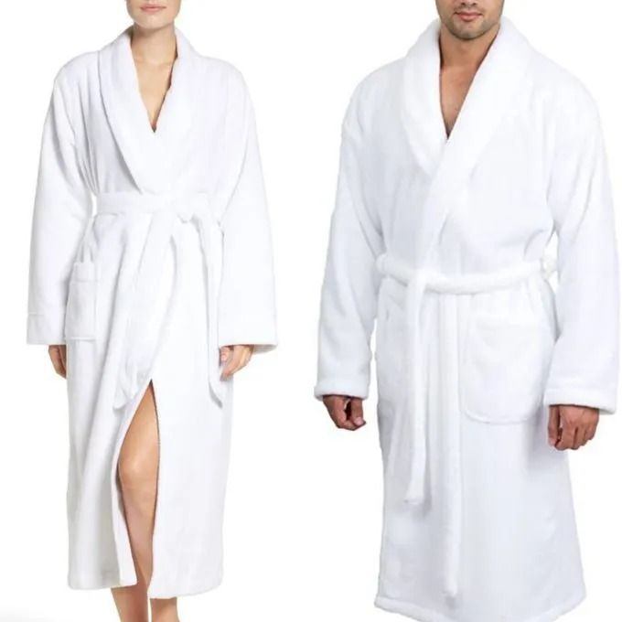 Bathrobes Long Shawl Collar Plush Robe Unisex bathroom accessories Soft & cozy Wrap Over Style With Detachable Outer Belt Hanging Loop Soft Touch
