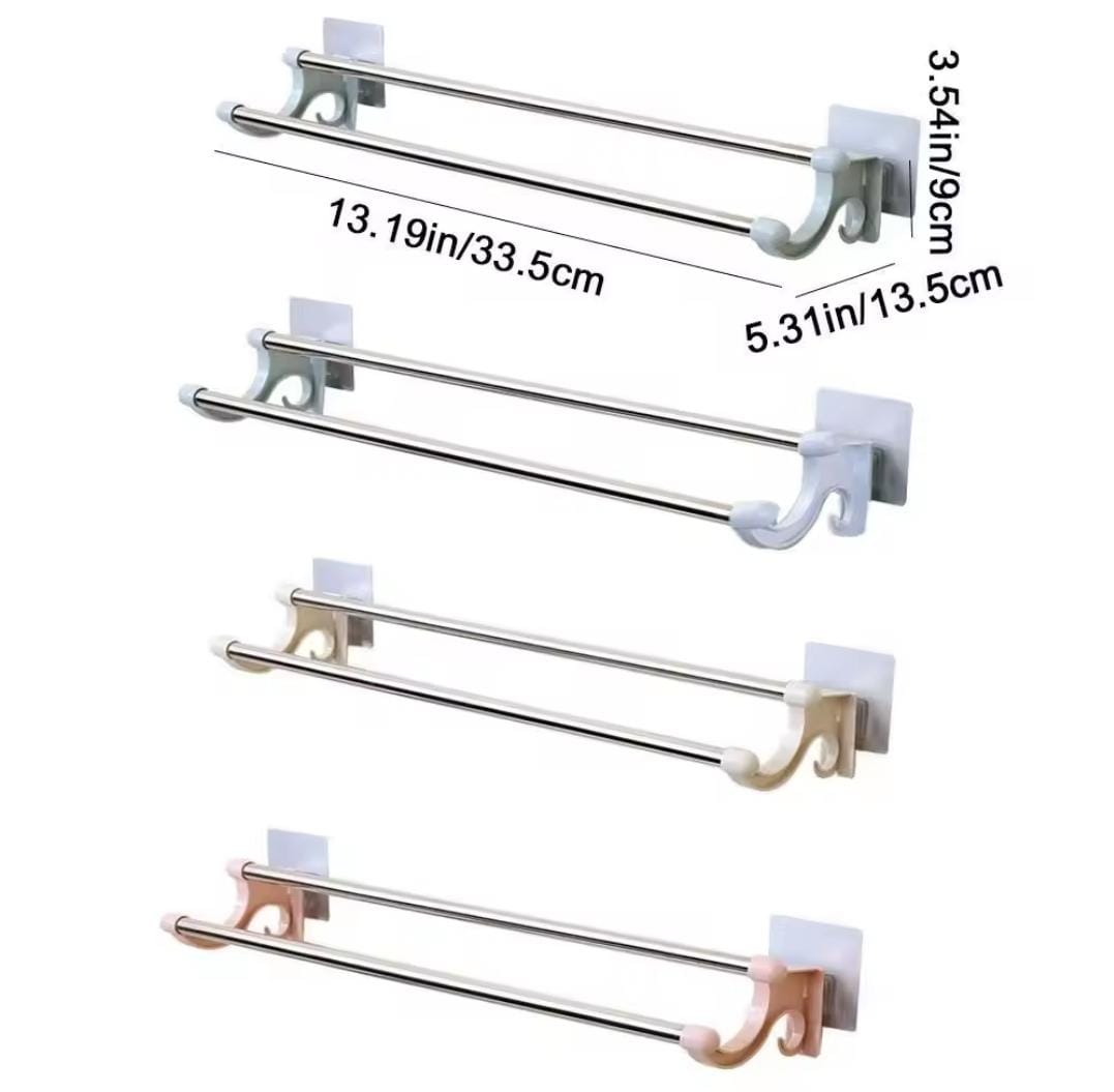 Self Adhesive Double Bath Towel Bars,Towel Holder Towel Racks for Bathroom and kitchen  Lavatory, Stainless Steel Towel Hanger Wall Mount Towel Rail,Brushed Nickel 54 Cm