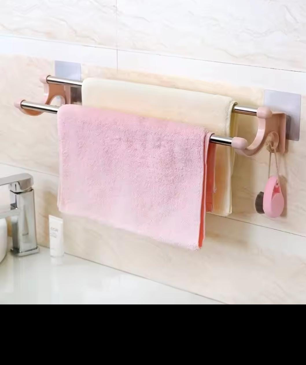 Self Adhesive Double Bath Towel Bars,Towel Holder Towel Racks for Bathroom and kitchen  Lavatory, Stainless Steel Towel Hanger Wall Mount Towel Rail,Brushed Nickel 54 Cm