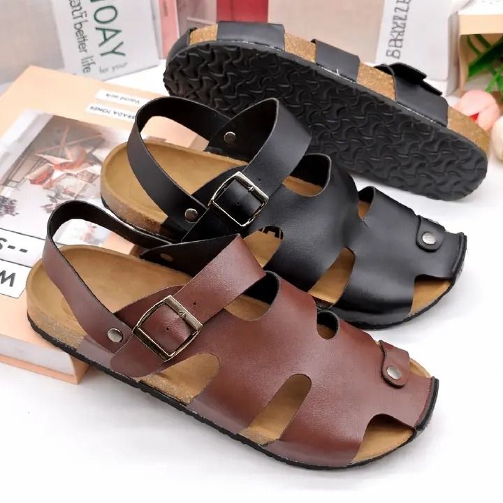 High-quality men's leather sandals and open shoes. Jesus sandals