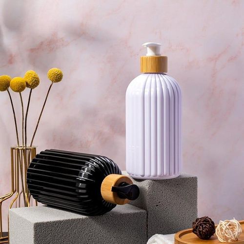 500ml Refillable Soap Dispenser with Bamboo Pump – Shampoo, Conditioner, Lotion & Body Wash Bottle for Bathroom