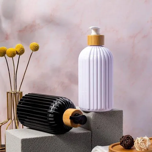 500ml Refillable Soap Dispenser with Bamboo Pump – Shampoo, Conditioner, Lotion & Body Wash Bottle for Bathroom