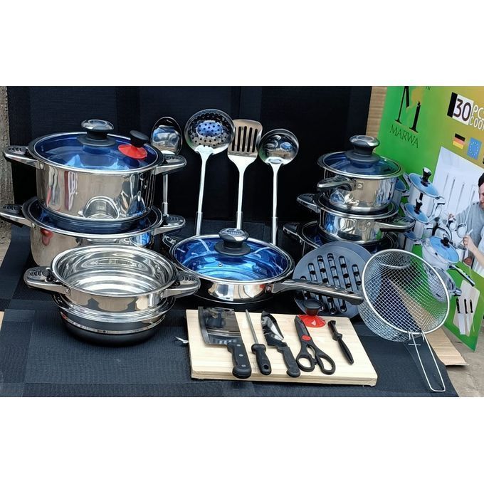 Marwa GERMAN Longlife 30PCS Stainless HEAVYDUTY Cookware Set,.30-piece Stainless Steel Marwa Cookware Set