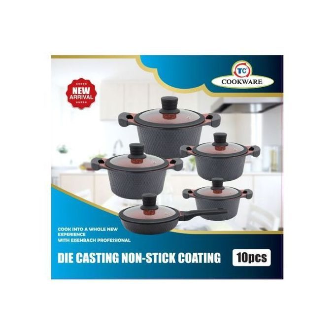 TC 10PCS High Quality Granite Die-Cast Non Stick Sufuria Cookware Set Cooking Pots