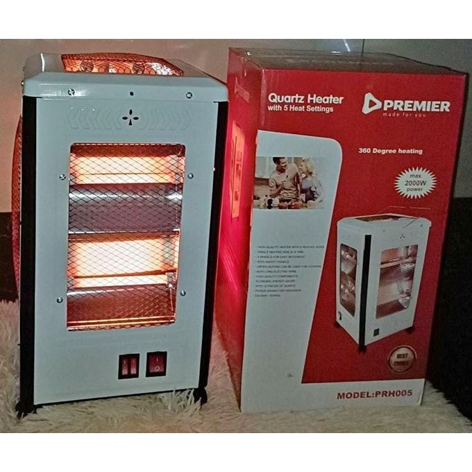 Premier PRH005 2000W Quartz Room Heater With 5 Heating Sides, Wheels And Safety Handle