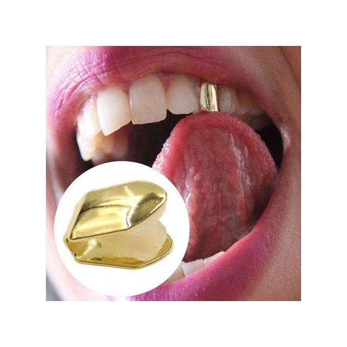 Gold Trendy Rock Rapper Hip Hop Grillz Caps Mold Top & Bottom Grill Body Jewelry Single Teeth
