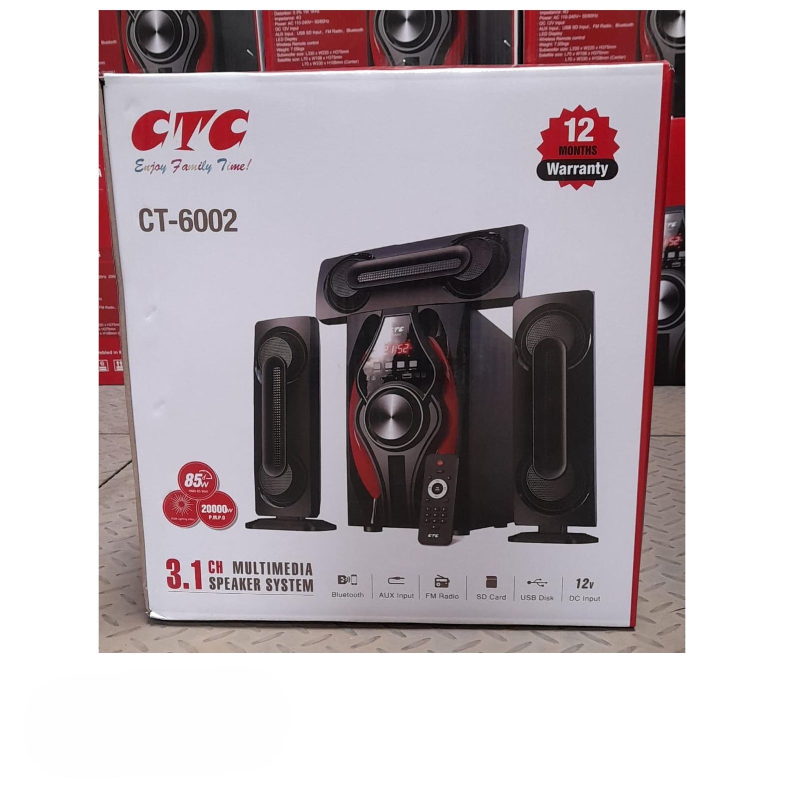 CTC CT-6002 3.1CH Multimedia Bluetooth Speaker System 🎶 20000W PMPO | USB | FM | AUX | SD Card | Remote | 12V DC & AC Power | 12-Month Warranty