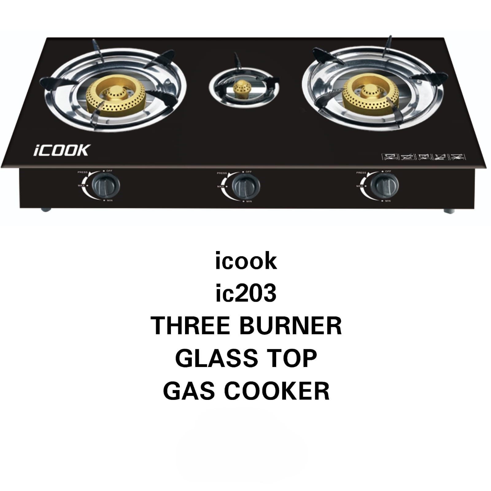 Icook 3 Three Burners Glass Table Top Gas Cooker Auto Ignition