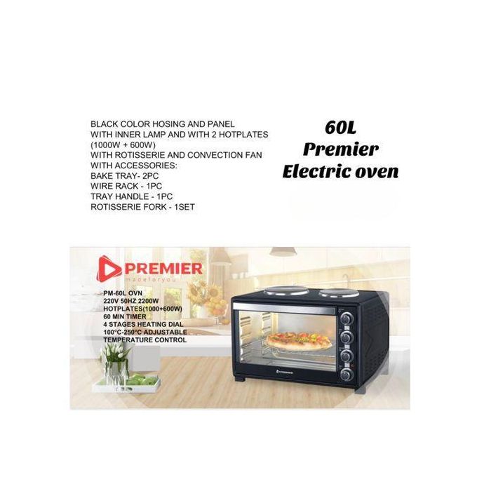 Premier 60L Electric Oven, 60 Minute timer, 4 stages heating dial