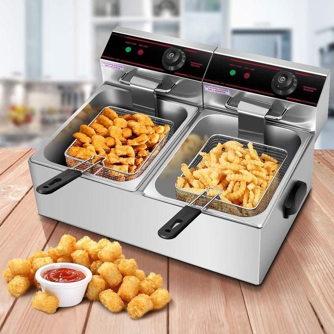 ElectroMate 6L+6L Double Electric Chips Deep Fryer Machine + FREE CHIPS SLICER+FRIDGE GUARD+EXTENSION
