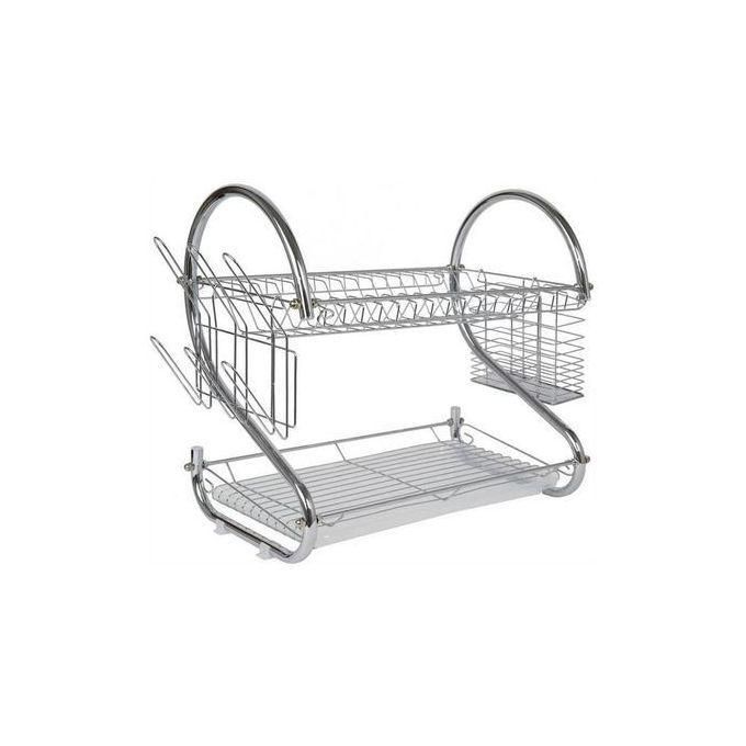 Rashnik 2 Tier Stainless Steel Dish Drainer Drying Rack - Silver