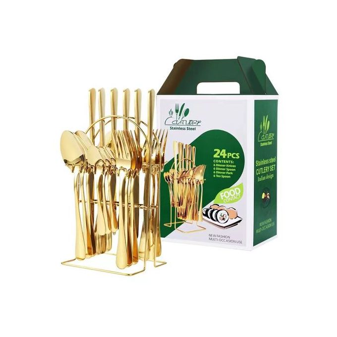 24 Pieces Golden Cutlery Set