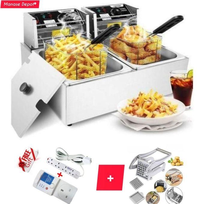6L+6L Double Electric Chips Deep Fryer Machine+FREE CHIPS SLICER+FRIDGE GUARD+EXTENSION
