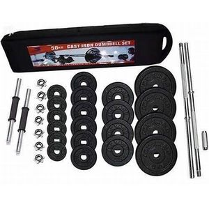 50KG Dumbbells & Barbell Set with Chrome Bars | Home Gym Strength Training Weights