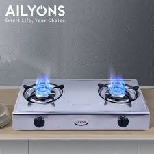 Ailyons GS017 2 Burner Stainless Steel Gas Cooker + 6KG Regulator + 2 Gas Pipes + Clips – Table Top Kitchen Stove | Fast Cooking & Gas Saving