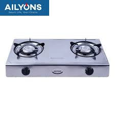 Ailyons GS017 2 Burner Stainless Steel Gas Cooker + 6KG Regulator + 2 Gas Pipes + Clips – Table Top Kitchen Stove | Fast Cooking & Gas Saving