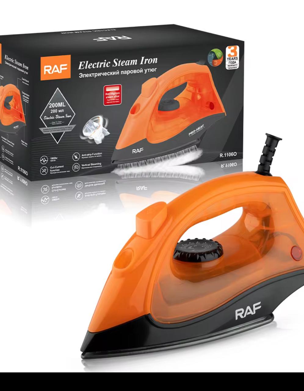 Raf steam iron box,  Non-stick soleplate for smooth gliding and fabric protection, Adjustable settings for different fabric types, Comfortable grip for easy handling, Convenient.