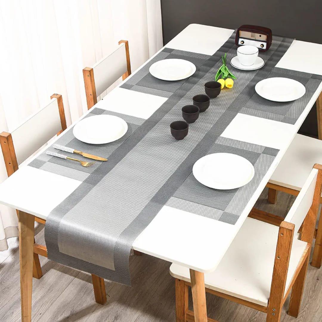 Grey 7 pieces Waterproof PVC Table Set 1 Waterproof PVC Table Runner 6 PVC Waterproof Table Mats