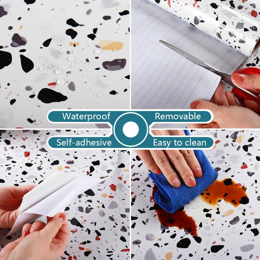 GLOSSY/SHINY Terrazzo ORANGE Finish Peel And Stick Self Adhesive Waterproof Wallpaper Contact Paper Marble Contact Paper