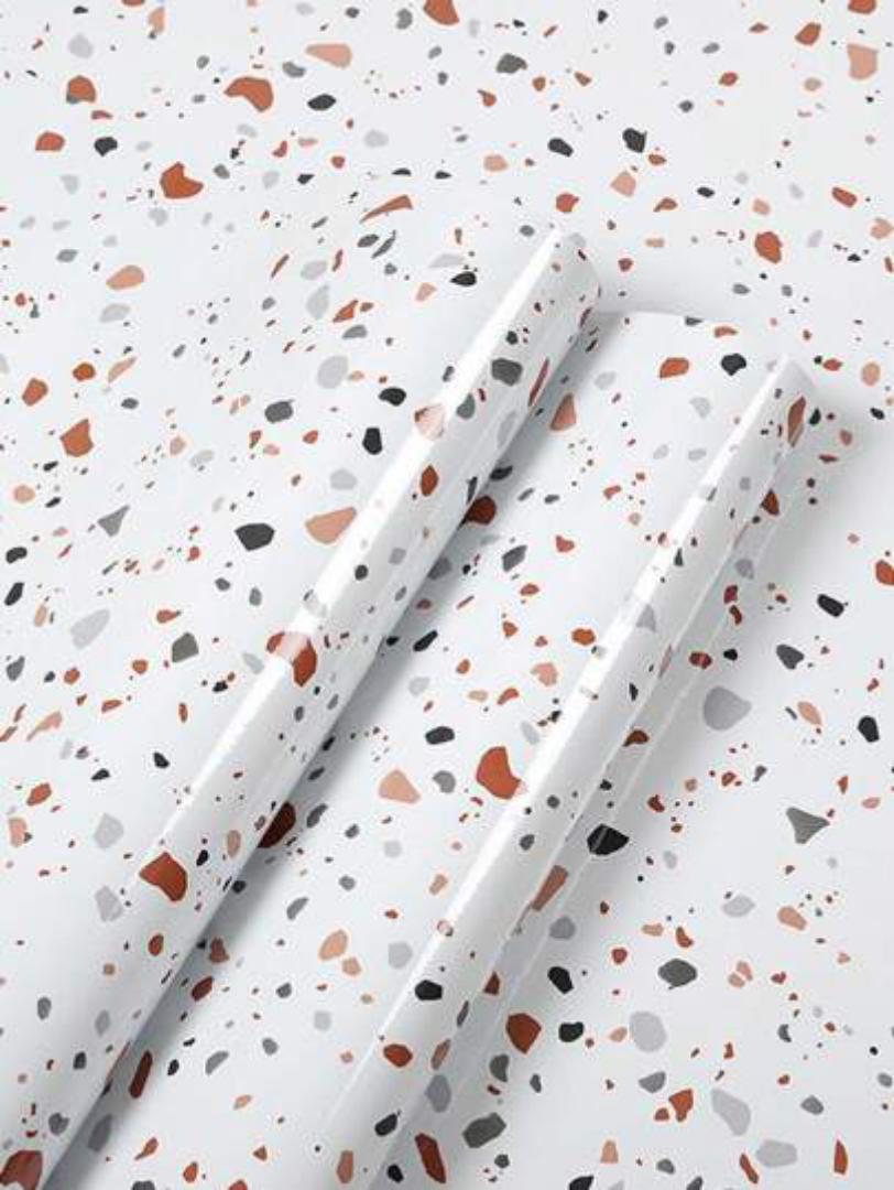 GLOSSY/SHINY Terrazzo ORANGE Finish Peel And Stick Self Adhesive Waterproof Wallpaper Contact Paper Marble Contact Paper