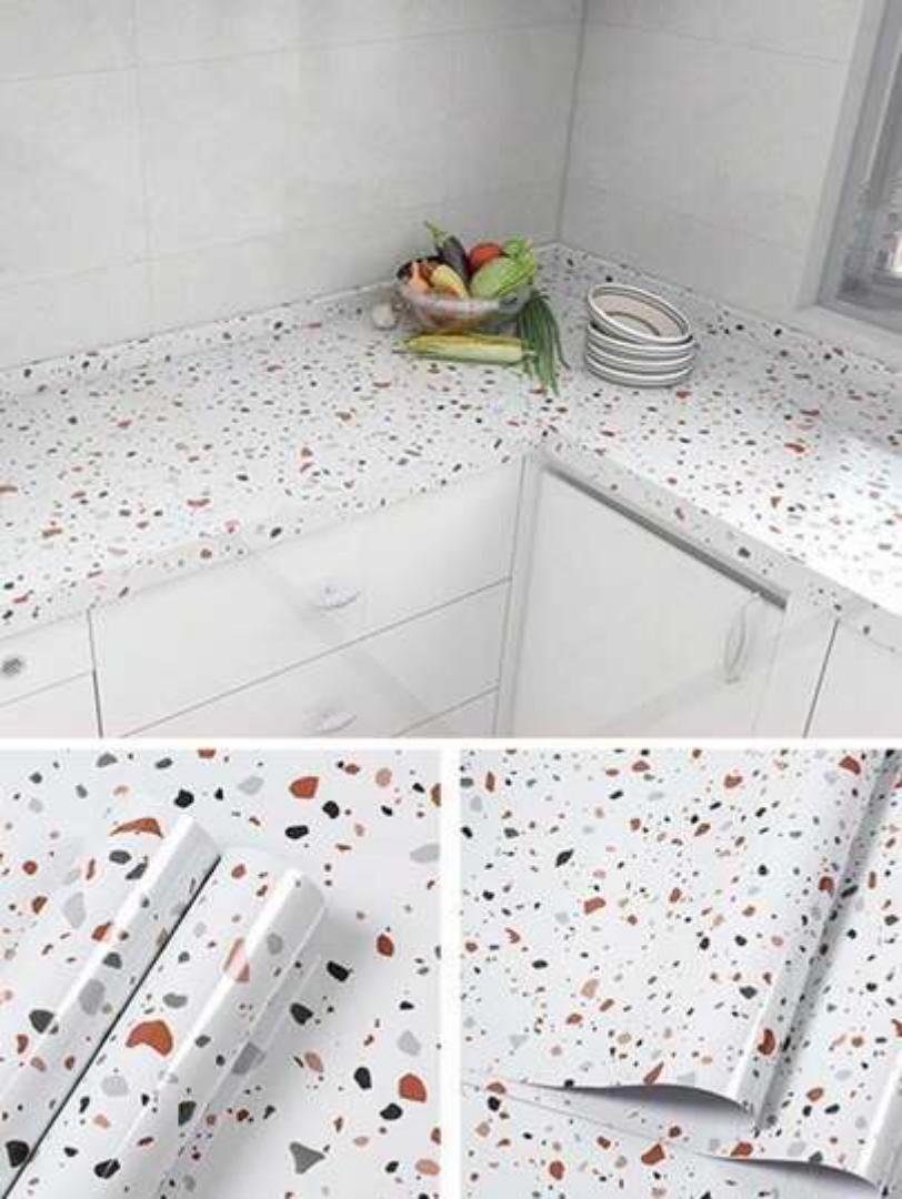 GLOSSY/SHINY Terrazzo ORANGE Finish Peel And Stick Self Adhesive Waterproof Wallpaper Contact Paper Marble Contact Paper