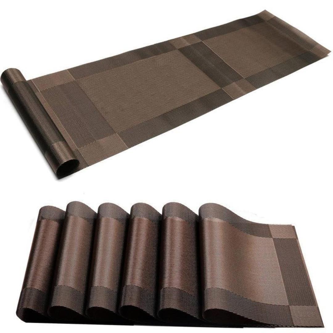 Chocolate Dark Brown 7 pieces Waterproof PVC Table Set 1 Waterproof PVC Table Runner 6 PVC Waterproof Table Mats 6 pcs Tablemats