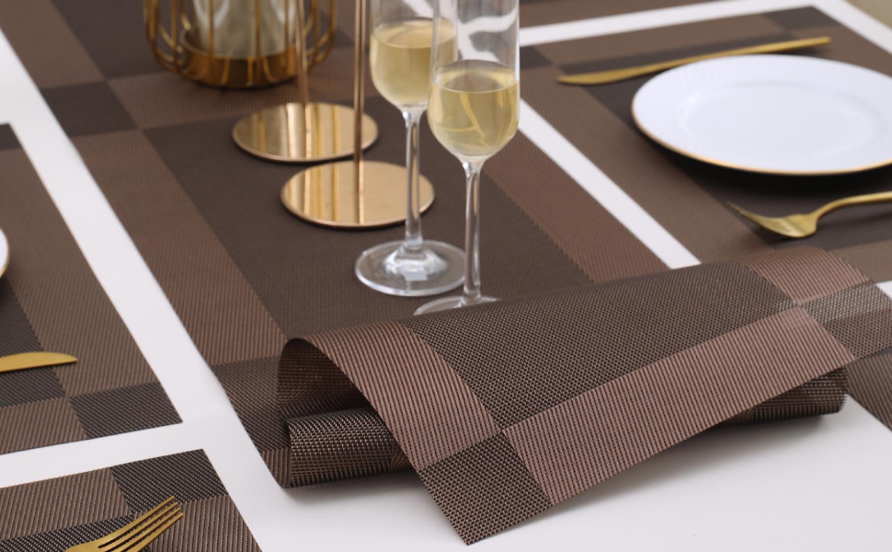 Chocolate Dark Brown 7 pieces Waterproof PVC Table Set 1 Waterproof PVC Table Runner 6 PVC Waterproof Table Mats 6 pcs Tablemats