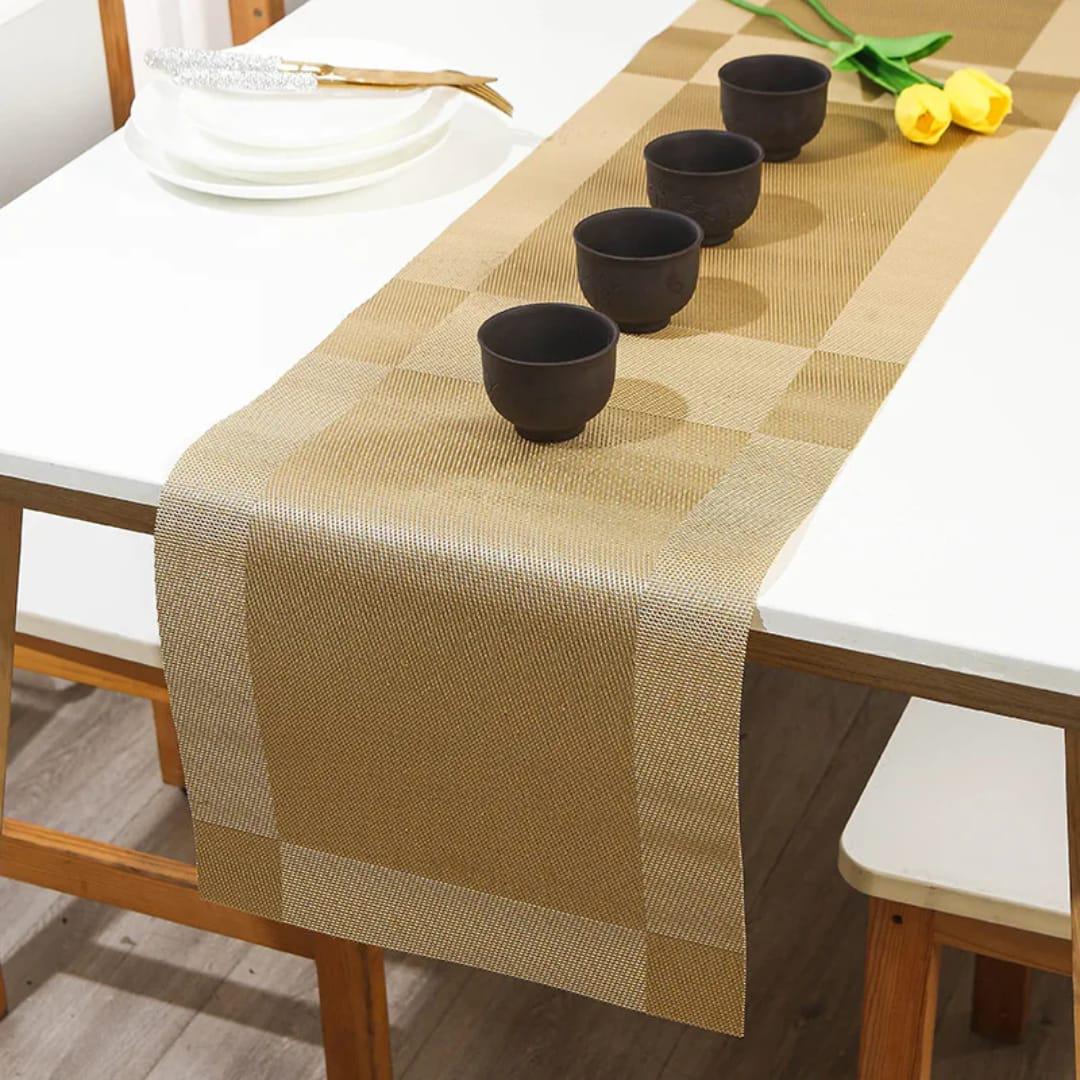 Gold 7 pieces Waterproof PVC Table Set 1 Waterproof PVC Table Runner 6 PVC Waterproof Table Mats 6pcs Tablemats Placemats Place mats