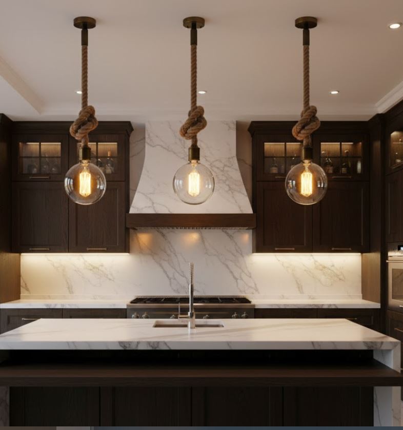 Sisal Hemp Rope Single Bulb Pendant Light Chandelier Light Fixture With Large Round Filament Bulb Edison Bulb