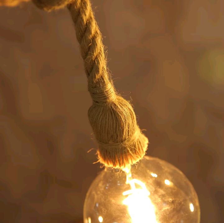 Sisal Hemp Rope Single Bulb Pendant Light Chandelier Light Fixture With Large Round Filament Bulb Edison Bulb
