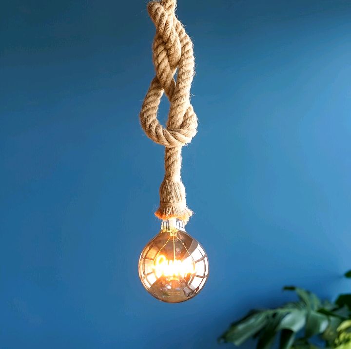 Sisal Hemp Rope Single Bulb Pendant Light Chandelier Light Fixture With Large Round Filament Bulb Edison Bulb
