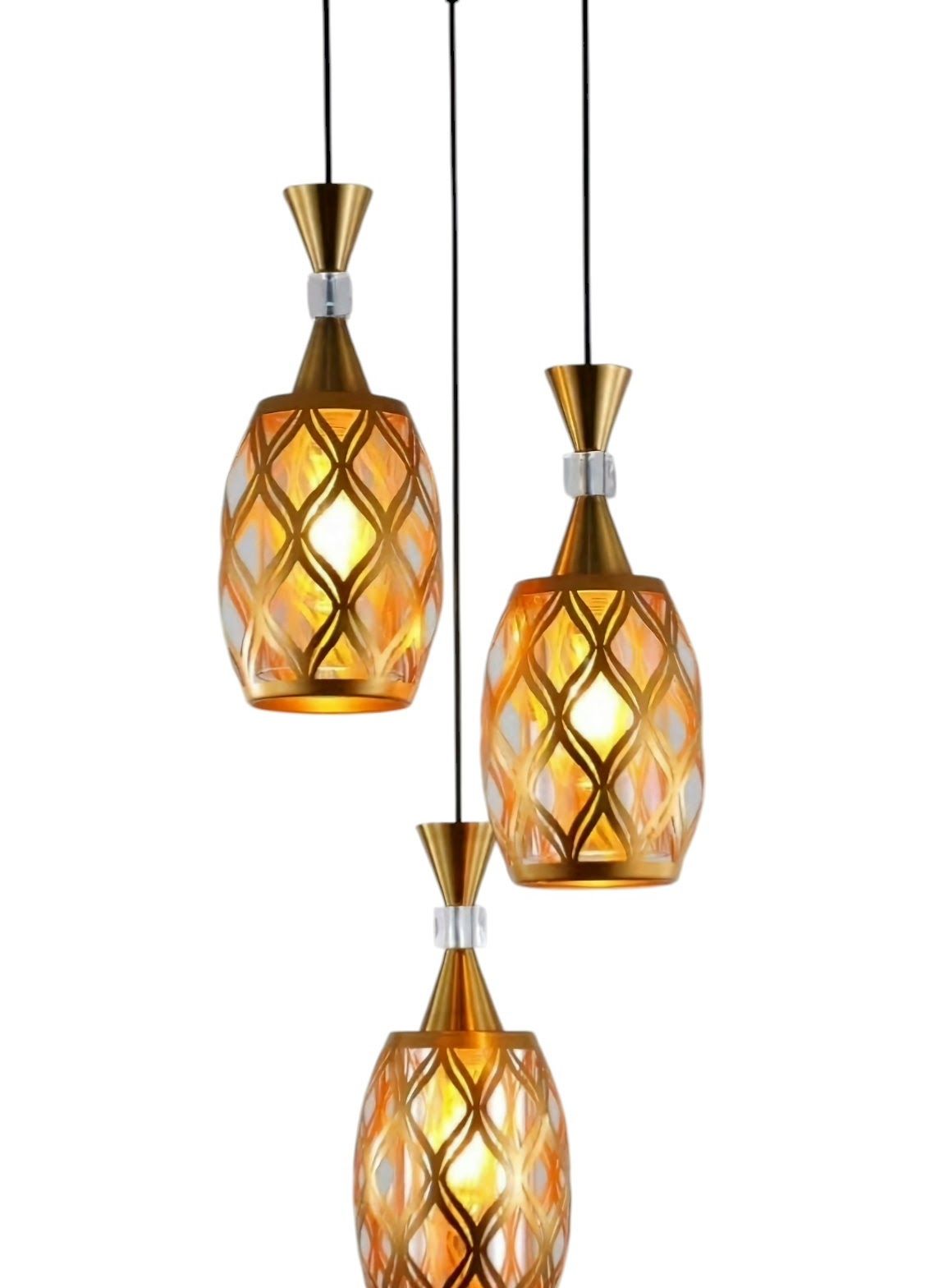 3 Bulb Metallic Round Base Pendant Lights Chandelier With Edison Filament LED Bulbs