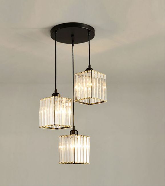 3 Bulb Crystal Black Metallic Round Base Pendant Lights Chandelier With LED Bulbs.