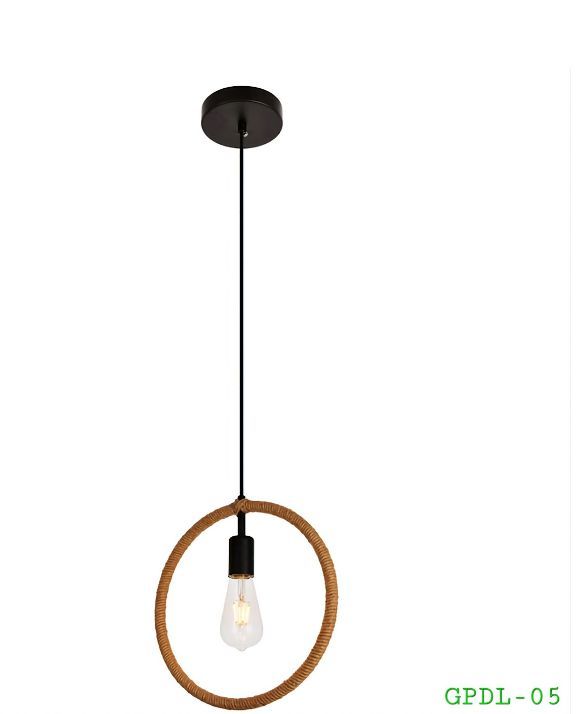 Single Bulb Chandelier Pendant Light Circular Sisal Hemp Rope With Edison Filament LED Bulb