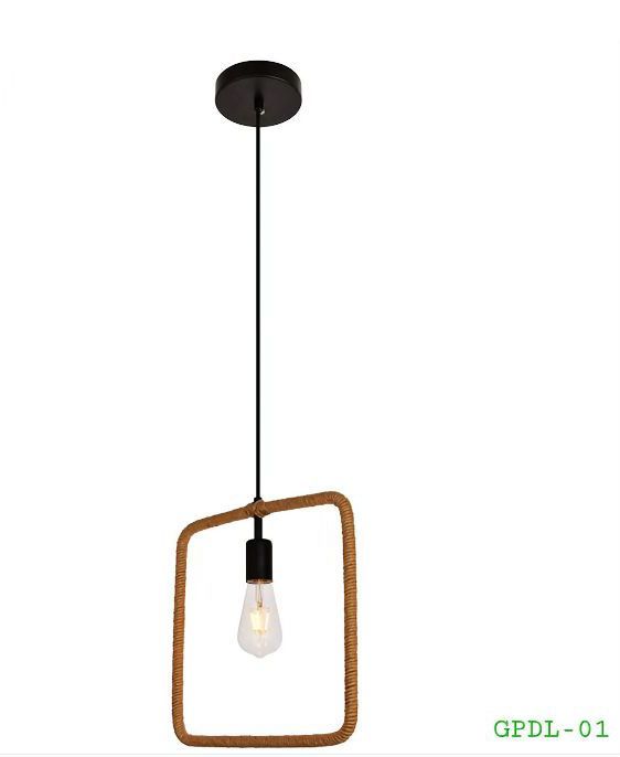 Single Bulb Chandelier Pendant Light Square Sisal Hemp Rope With Edison Filament LED Bulb