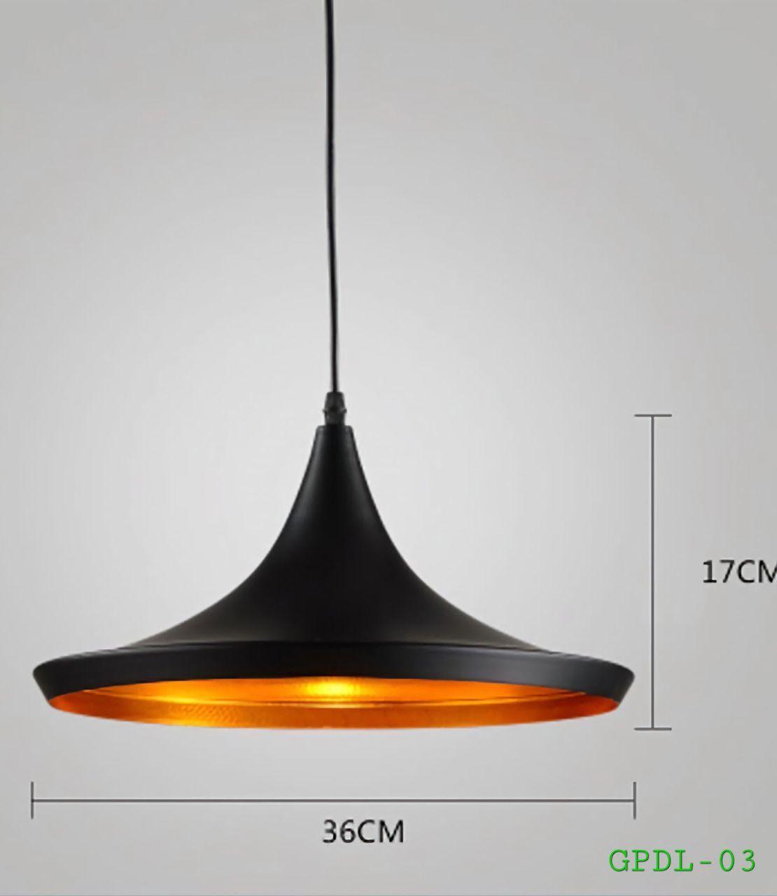 Black Metallic Nordic Single Pendant Light Chandelier With Gold Underside Plus One Edison Filament LED Bulb
